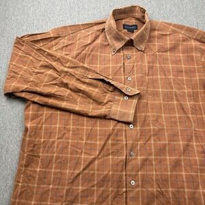 Scott Barber Plaid‎ Collared Button Down Long Sleeve Shirt Men's XL Orange Blue